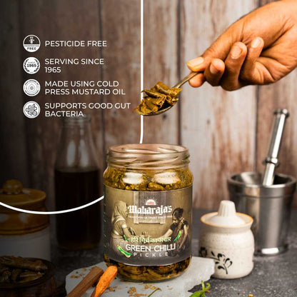 Homemade Green Chili Pickle (Hari Mirch Ka Achar) - Authentic Banarasi Spice with Hand-Pounded Spices - Shree Maharaja's